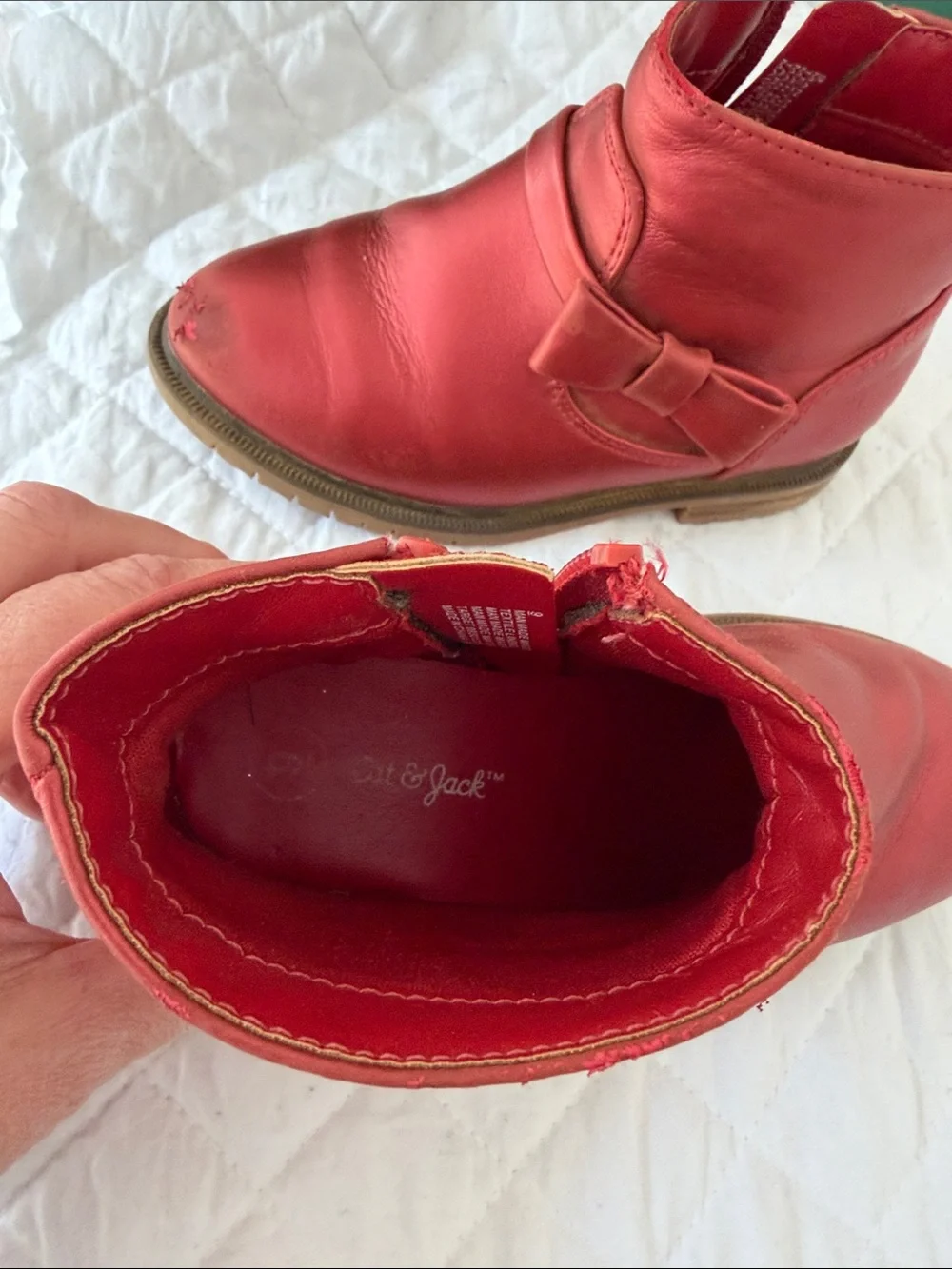 Cat & Jack Red Girls' Ankle Boots with Side Buckle